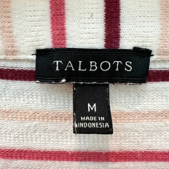 TALBOTS | Striped Long Sleeve Shirt White Pink Burgundy Boat Neck Top | Medium - Picture 5 of 6